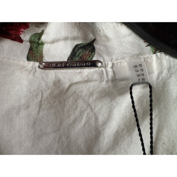 Elie Tahari womens Print Belted Midi Wrap Dress size 10 Floral Linen Blend $395 - Picture 7 of 8